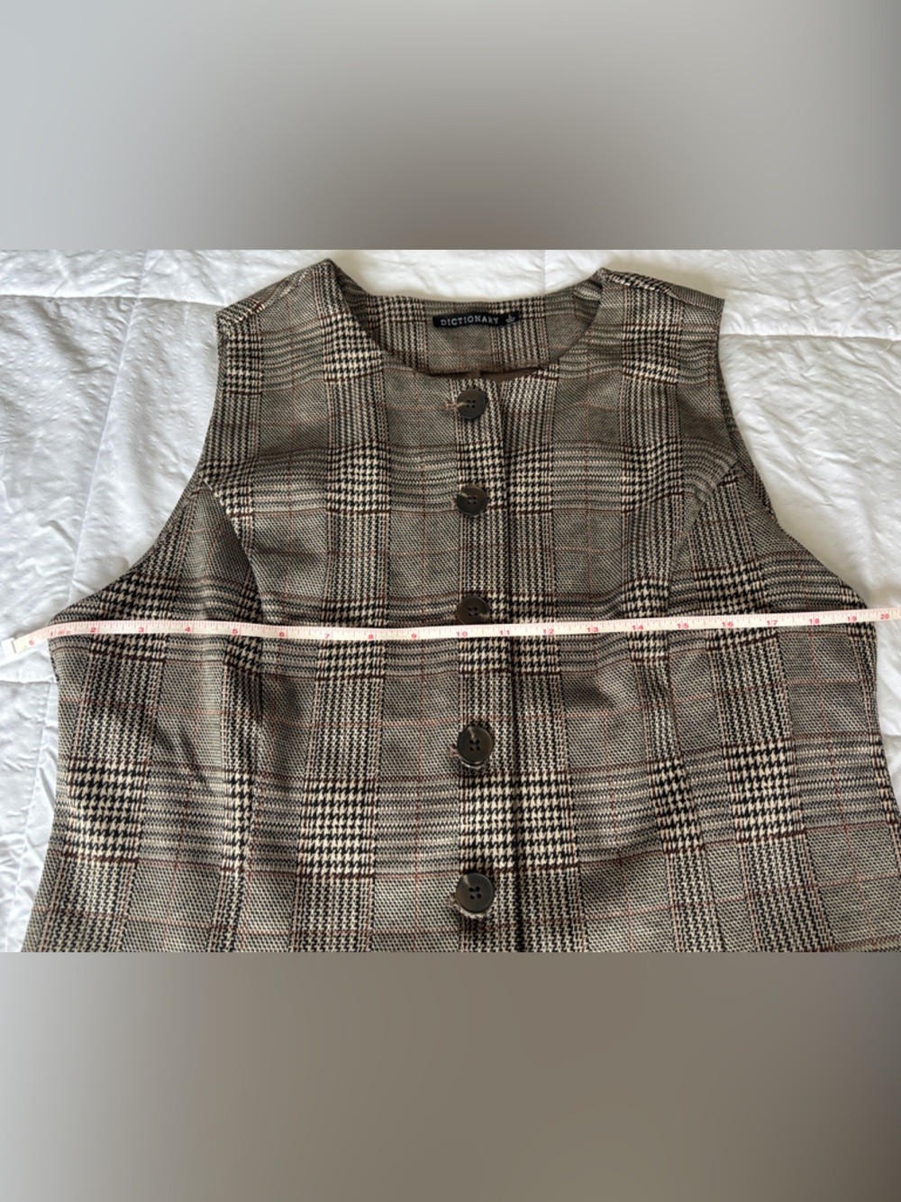 Dictionary Plaid Button-Front Tunic Vest in Brown - Picture 5 of 7